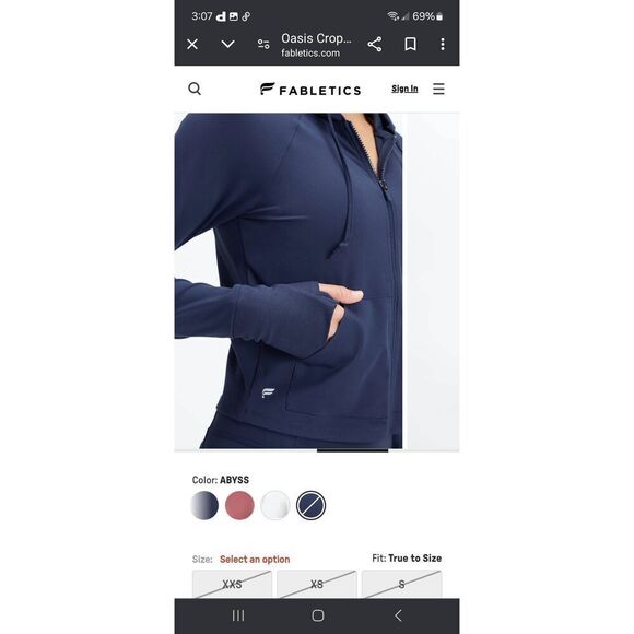 New XS Fabletics Abyss Blue Bailey Cropped Pureluxe Hoodie Jacket Athletic - Picture 3 of 8